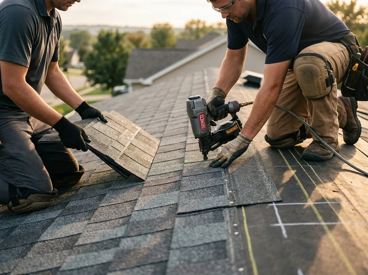 Professional roofer working on a residential roof in Wentzville